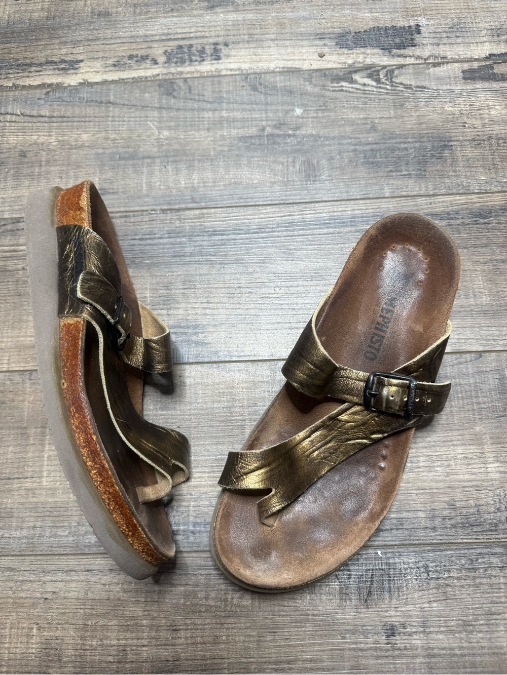 Mephisto Metallic Bronze Buckle Sandals Women's Size 39 9 - 9.5